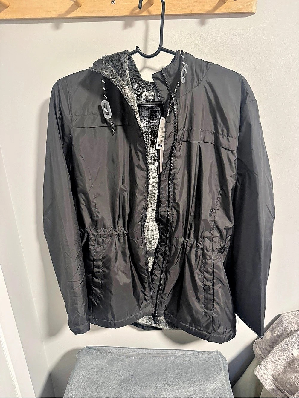 Free Country Hooded Utility Jacket in Black & Gray Size Medium NWT